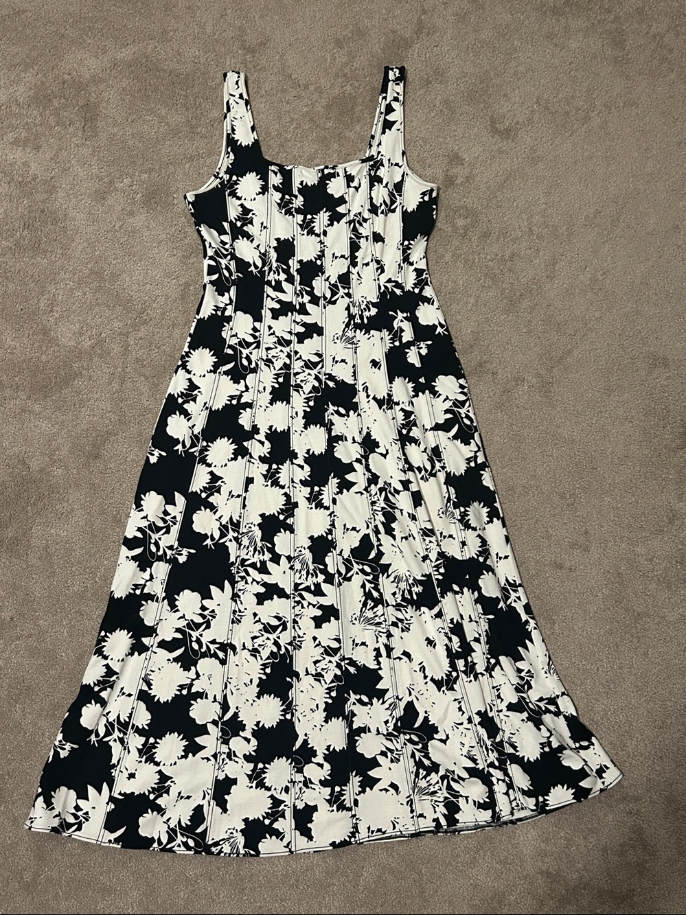 LOFT Black and White Floral Ponte Maxi Dress